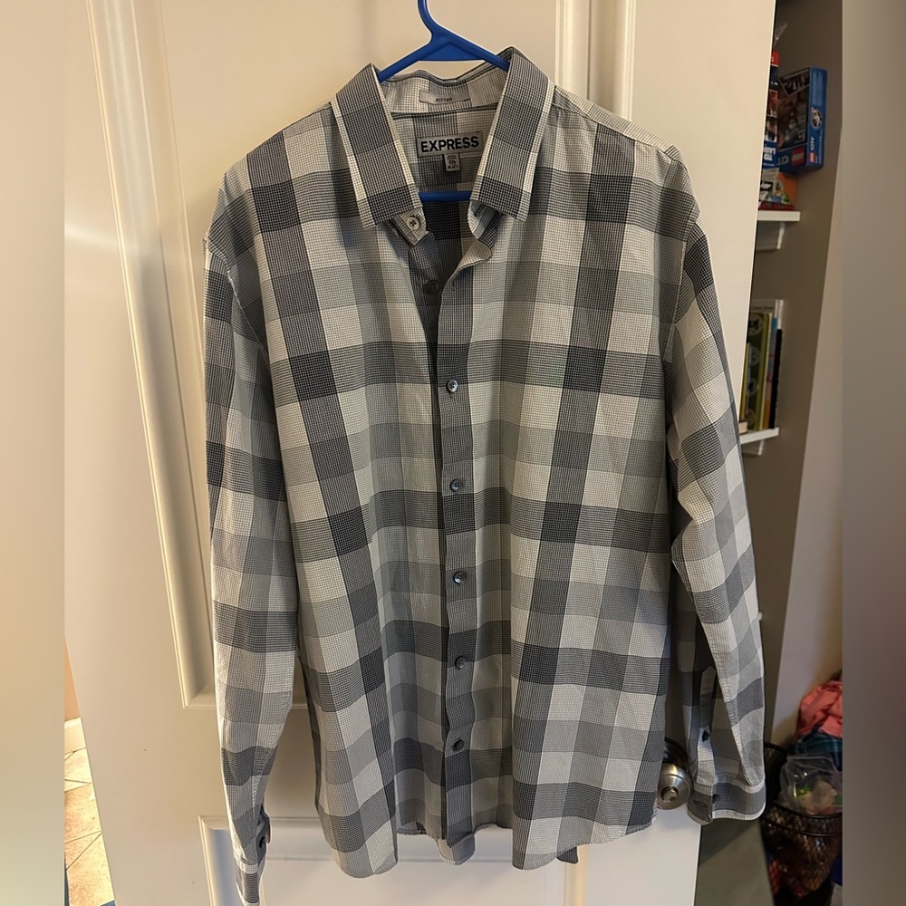 Express Gray Checkered Men's button down shirt